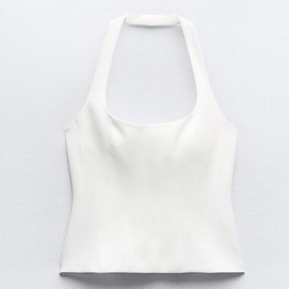 NWT Zara White Fitted Halter Top Size XL - Picture 3 of 7